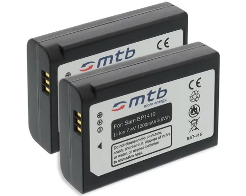 mtb more energy 2x Akku für Samsung BP1410 Kamera-Akku kompatibel mit Akku-Typ Samsung BP-1410 1200 mAh (7,4 V)
