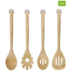 KitchenAid 4-teiliges Werkzeugset aus Birkenholz - Spachtel für die Küche, hochwertiges Birkenholz-Set mit komfortablem Griff und ideal für alle Kochgeschirre, perfekt für moderne und rustikale Küchen.