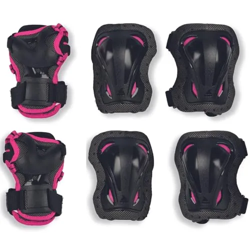 ROLLERBLADE SKATE GEAR JR 3 Pack Schonerset 2025 - XXS schwarz/pink - Skate Protektoren: Hochwertiges 3er Set mit Handgelenk-, Knie- und Ellbogenschützern, anatomisch geformt für optimalen Komfort und Sicherheit. Ideal für alle Skatelevel, inklusive praktischem Netzbeutel.