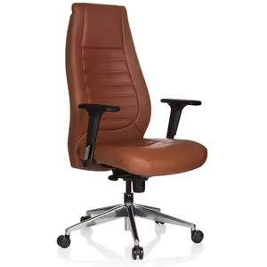 hJh-OFFICE Chefsessel VITORO, braun, Kunstleder, bis 150 kg belastbar - Bürostuhl mit hochwertigem Kunstlederbezug und Lordosenstütze für gesünderes Sitzen. Ideal für lange Arbeitsstunden, belastbar bis 150 kg und mit höhenverstellbaren Armlehnen.