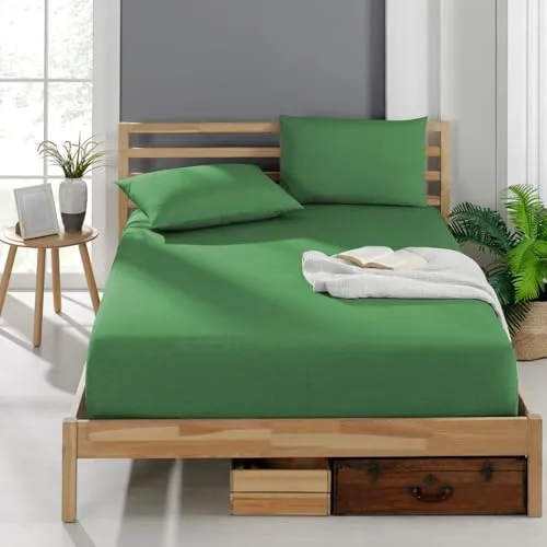 Veluna Home Premium Spannbettlaken 200x200 cm – Grün - Spannbetttuch aus 100% Baumwolle, Oeko-TEX zertifiziert, hautfreundlich und für Matratzen bis 30 cm Höhe geeignet – für einen angenehmen und faltenfreien Schlaf.