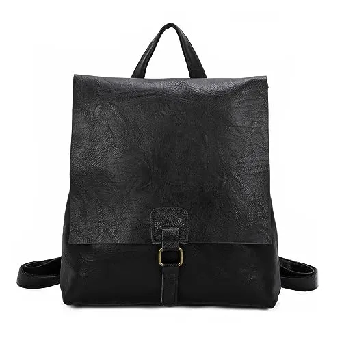 OBC Damen Rucksack Tasche Crossbody Handtasche Messenger Schultertasche Umhängetasche Shopper Vintage Kuriertasche Überschlagtasche Leder Optik Schwarz 32x33x10 cm