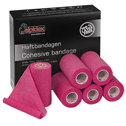 ALPIDEX 6 Rollen Haftbandage 10 cm x 4.5 m Verband Selbstklebend Elastisch Pet Bandagen Fixierband Sport Vet Wrap Tape Selbsthaftend Verbandsmaterial Pferde Hunde Menschen, Farbe:pink