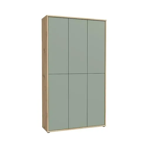 möbelando Schuhschrank >Alanna< 6 Türen, Salbei/Artisan Eiche Dekor - 109,2x191,9x34,9 cm (B/H/T)