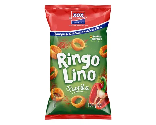 XOX Knabberei, XOX Ringolino Paprika knuspriger Kartoffelsnack mit Wuerze 100g