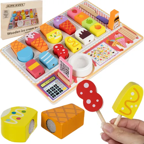 Eisdiele aus Holz für Rollenspiele Eisladen Eiscreme Set Kleinkinder Montessori Spielzeug ab 3 Jahre 22494