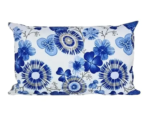 JACK 30x50cm Motiv Outdoor Lounge Kissen Dekokissen inkl. XXL-Füllung Wasserabweisend Sitzkissen Garten Stuhl Lotus Effekt, Farbe:Blumen Blau