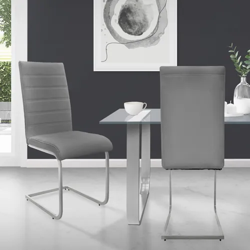 ML-Design Esszimmerstühle 2er Set - Ergonomische Freischwinger in Grau - Moderne Esszimmerstühle mit hoher Rückenlehne aus Kunstleder & Metall, bieten optimalen Sitzkomfort und Eleganz für Küche, Esszimmer oder Büro.