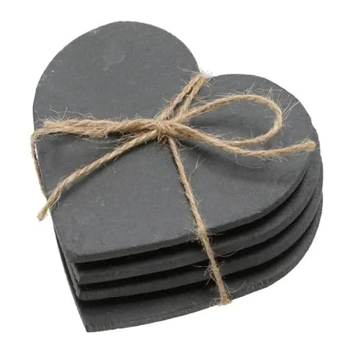 wunderschönes 4er Set Glasuntersetzer aus Schiefer in Herzform ca. 10cm x10cm