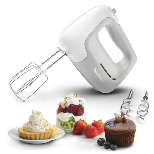 Moulinex HM450B Grau 450W - Leistungsstarker Handmixer - Mixer für vielseitige Backkreationen: Mit 450 W Leistung und 5 Geschwindigkeitsstufen zaubern Sie mühelos Eischnee, Teige und mehr. Ergonomisches Design für komfortable Handhabung und einfache Reinigung.