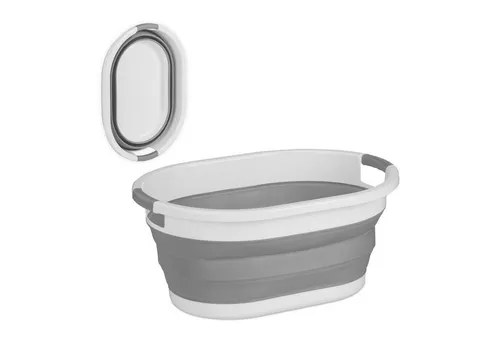 relaxdays Faltbarer Wäschekorb 36 Liter, grau - Praktischer Wäschekorb mit 36 Litern Volumen, der sich platzsparend zusammenfalten lässt. Ideal für den Transport von Wäsche und auch als Aufbewahrungskorb nutzbar.