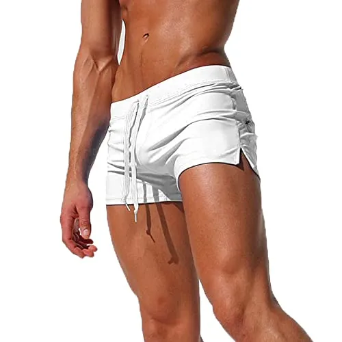 TMEOG Badeshorts für Herren Badehose Kurz Badehosen Männer Eng Schwimmhose Boxer Badepants Wassersport Kurze Hose Schnelltrocknende Strandshorts mit Reissverschluss (EU M/Tag L, Weiß)