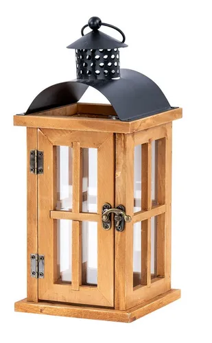 Hochwertige Laterne H29cm aus Holz und Metall - Lampen: Diese stilvolle Laterne aus Tannenholz mit Metalldach schafft eine gemütliche Atmosphäre und schützt die Kerze vor Wind.