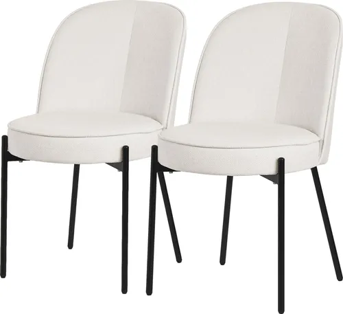 ML-Design Esszimmerstühle 2er Set Beige Küchenstühle aus Polyester mit Metallbeinen Wohnzimmerstühl mit Rückenlehne Polsterstühle für Esszimmer