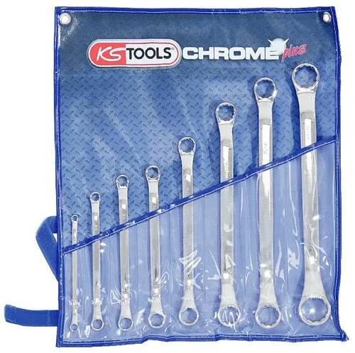 Doppel-Ringschlüsselsatz KS TOOLS 518.3100 - Hochwertiger Doppel-Ringschlüsselsatz aus Chrom-Vanadium-Stahl, ideal für präzise Arbeiten. 8-teilig mit 75° gekröpfter Ringstellung, verchromt und in praktischer Rolltasche.