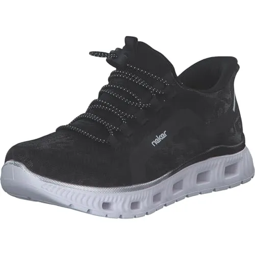 Rieker Damen M6066 Sneaker Low, Schwarz, 42 EU - Damen-Sneaker mit Komfortweite und Memosoft Einlegesohle für optimalen Tragekomfort, ideal für den Alltag.