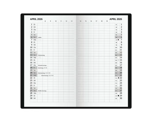 GLOCKEN Taschenkalender 2026 - Taschenkalender 2026 mit 2 Seiten pro Monat, ideal für die Planung von 8 bis 19 Uhr, inklusive Adressregister und Schulferienterminen, kompakte Maße für unterwegs.