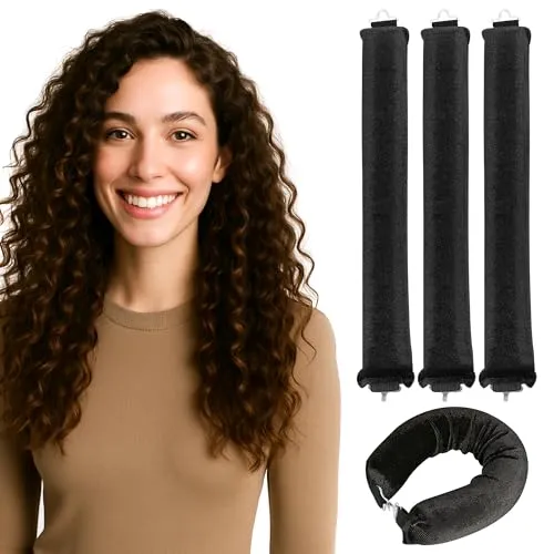 Lockenwickler 3er-Set – Heatless Overnight Curls für natürliche, voluminöse Wellen – Weiche Locken Samt-Haarroller mit Hakenverschluss – Schonend, biegsam & handgefertigt ohne Hitze (Schwarz)