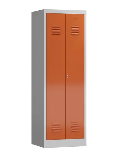 Steelboxx Spind ClassiX Garderobenschrank - Robuster Spind mit 2 Abteilen, ideal für Umkleide- und Pausenräume. Komplett verschweißt und sofort einsatzbereit, keine Montage nötig - langlebige Stahlkonstruktion in lichtgrau und feuerrot.
