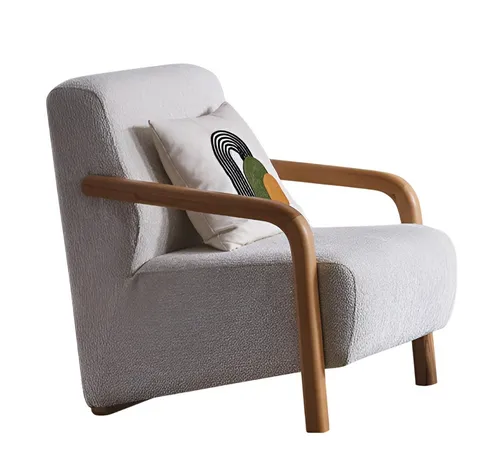 Moderner Sessel mit Holzarmen und buntem Kissen – Bequem und stilvoll - Küche und Esszimmer: Dieser stilvolle Sessel bietet höchsten Komfort mit einer mittleren Härte und einem attraktiven Design. Ideal für Ihr Wohnzimmer, ohne Montagebedarf.