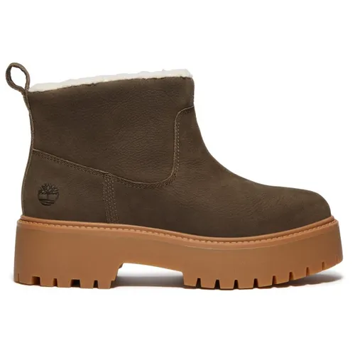 Timberland Womens Mid Warm Lined Boot - Dunkelbraunes Leder, Größe 9.5 Weit - Wanderschuhe mit warmem Kunstfellfutter, ideal für Alltag und Freizeit. Nachhaltig gefertigt aus Premium Timberland Leather und 50% recyceltem Kunststoff, bieten sie höchsten Komfort und Unterstützung.