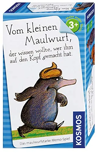 KOSMOS 711283 Vom kleinen Maulwurf, der wissen wollte, wer ihm auf den Kopf gemacht hat, kleines Memory Spiel für Kinder ab 3, ideal als Reisespiel für 2-4 Spieler