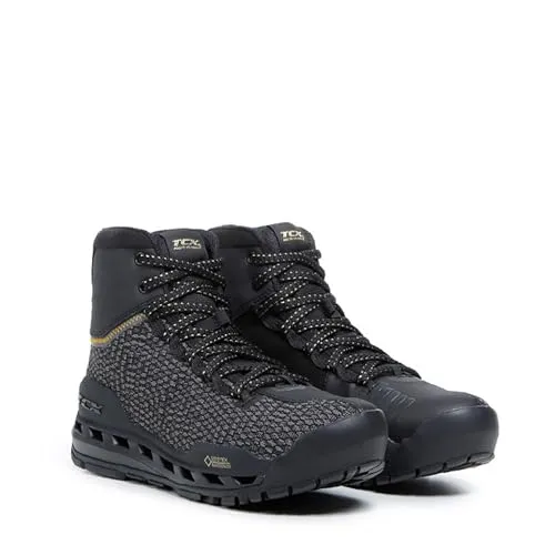 TCX Climatrek Surround GTX Damen Motorradschuhe - Größe 41, schwarz-gold - Motorradstiefel mit spezieller Passform für Frauen, hochfestem Gewebe und reflektierenden Einsätzen für optimale Sichtbarkeit.