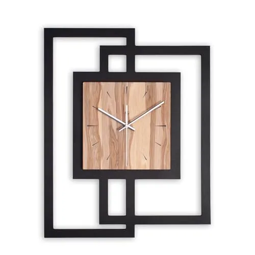 Kreative Feder Moderne Designer-Wanduhr aus Holz mit stilvollem Akzent aus Nussbaum-Furnier (Nussbaum, leises Funkuhrwerk)