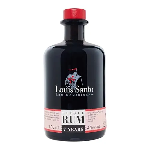 Louis Santo Premium Single Rum 7 Jahre | Aus Zuckerrohrsaft | Im EX-Bourbon Holzfass gereift | Ideal als Geschenk | 40% Vol. | 0,5l
