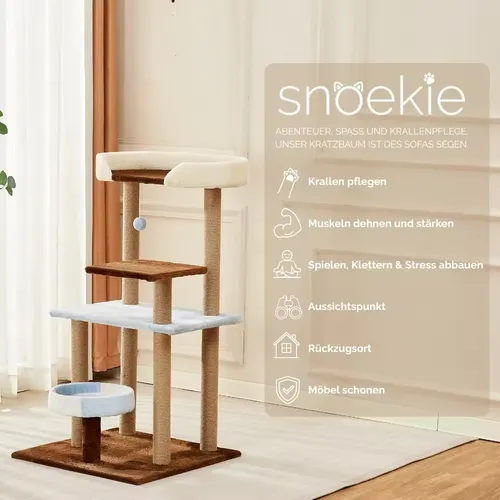 snoekie Klassischer Mehr-Ebenen-Kratzbaum mit Plüsch-Elementen - Stabiler Katzenkratzbaum mit mehreren Ebenen zum Klettern, Spielen und Ausruhen. Pflegeleicht und ideal für jede Wohnumgebung. Für Katzen aller Größen geeignet.