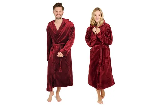 Blumtal Bademantel XL - Kuschelig weicher Fleece Bademantel für Damen und Herren in Dunkelrot, mit Kapuze und Fronttasche - perfekt für gemütliche Abende und Entspannung.