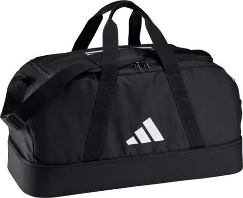 Adidas Tiro League Duffelbag M - schwarz - Taschen mit recyceltem Material, ideal für Fußballausrüstung und Spieltage. U-förmige Öffnung für einfachen Zugriff und Hartschalen-Bodenfach für sichere Aufbewahrung.