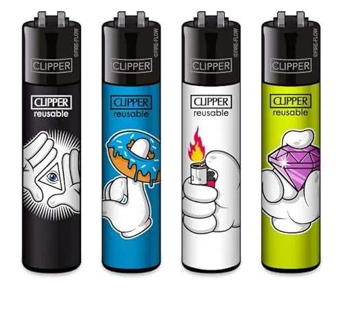 Clipper Feuerzeug 4er Set: (Cartoon Hands 3) von sunmondo