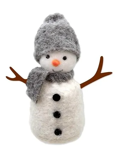 Concord GmbH Filzfigur Schneemann Filz Deko Aufsteller mit Grauer oder Beige Mütze Tischdeko Weihnachten Geschenkidee 16cm H, Farbe:Grau