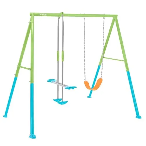 Intex 44120 – Kinderschaukel mit Sitz und Schaukelwippe - Schaukeln aus rostbeständigem Stahl mit verstellbarem Sitz und Fußstütze, ideal für stundenlangen Spielspaß im Freien. Abmessungen: 236x235x200 cm.