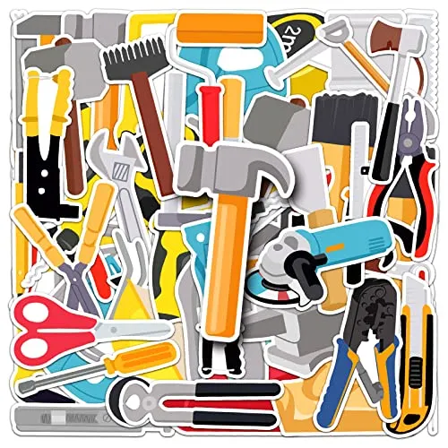 AUCEKO 50 Stück Werkzeuge Aufkleber Pack Tool Sticker Set wasserdichte Vinyl Sticker für Laptop Kinder Autos Motorrad Fahrrad Skateboard Gepäck Koffer Computer Aufkleber Graffiti Decal