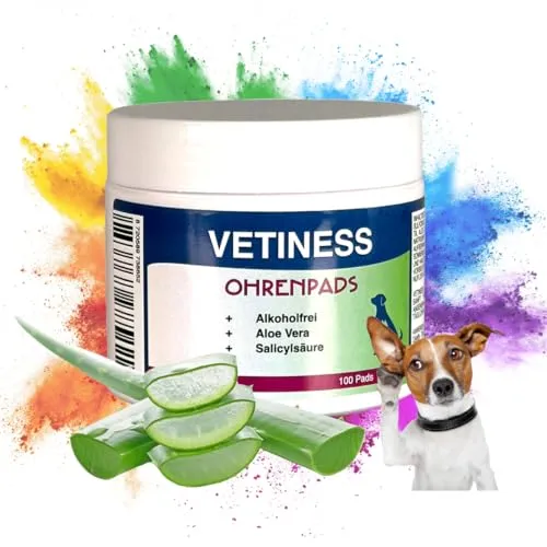 vetiness Ohrenpads mit Aloe Vera | Ohrenplfege für Hunde und Katzen | Ohrenreinigung Hund | Ohrenreiniger Katze | reinigungstücher Hund | ohrreiniger Hund