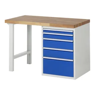 Rau Werkbank Modell 7511 mit 5 Schubladen - Robuste Werkbank in Blau mit 5 praktischen Schubladen, ideal für effizientes Arbeiten und optimalen Stauraum.