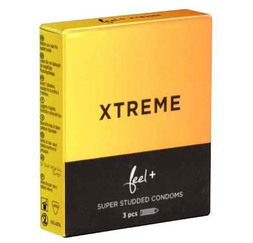 Feel Kondome Xtreme - 3er Pack mit Supernoppen-Struktur - Die Feel «Xtreme» Kondome bieten durch ihre innovative Supernoppen-Struktur ein intensives Erlebnis. Hergestellt aus hochwertigem Naturkautschuklatex, sorgen sie für angenehme Anwendung und optimalen Sitz.