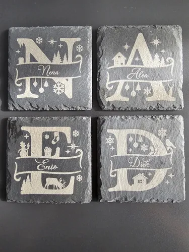 Getränkeuntersetzer aus Schiefer – Quadratische, rutschfeste Tischuntersetzer - Untersetzer aus hochwertigem Schiefer, rutschfest und elegant, ideal für jeden Tisch. Perfekt für den täglichen Gebrauch oder besondere Anlässe.