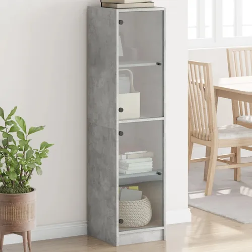 vidaXL Highboard mit Glastüren – Betongrau 35x37x142 cm