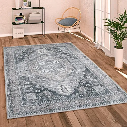 Paco Home Waschbarer Teppich Wohnzimmer Schlafzimmer Vintage Modern Orientalisch Ornament Flachgewebe Bordüre, Grösse:200x280 cm, Farbe:Grau 2