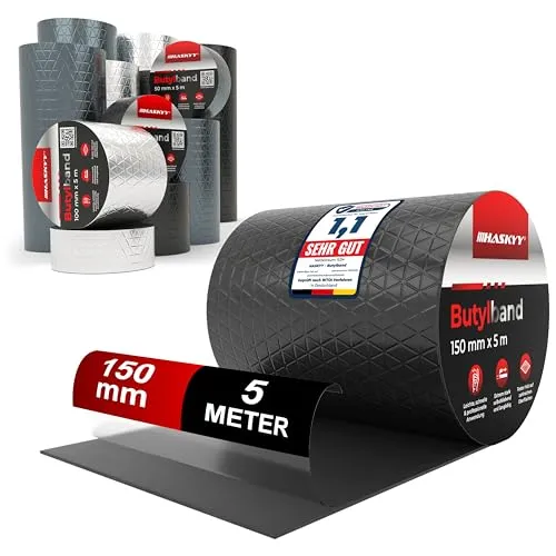 Wasserdichtes Klebeband Butylband I 15cm*5m Schwarz hochwertig selbstklebend mit Aluminiumfolie I Butyl-Tape alterungsbeständig korrosionsbeständig UV-beständig