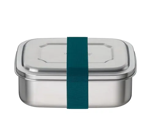 THERMOcafé by THERMOS TC SANDWICH BOX teal 0,80l, Brotdose aus Edelstahl mit Textilband, Pausenbrot für Uni, Schule und Büro, spülmaschinenfest und BPA-frei