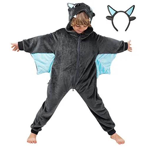 corimori - Spark der Drache Kinder Jungen Mädchen Onesie Jumpsuit Anzug Kostüm Verkleidung (Gr. 110-130cm) Grau