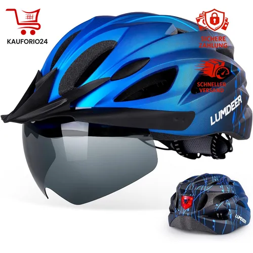 LUMDEER Fahrradhelm für Erwachsene mit Visier und LED-Rücklicht