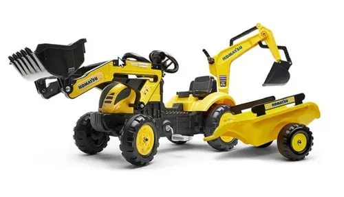 Falk Toys Trettraktor F2076N Komatsu Bagger - Tretfahrzeuge für Kinder ab 3 Jahren, mit realistischem Tiefenlöffel und Anhänger für kreatives Spielen und Abenteuer im Freien.