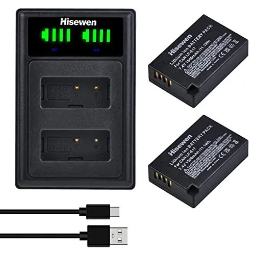 Hisewen LP-E17 Akku und Doppelladegerät, 2 Pack Ersatzakku für Canon EOS R8, EOS R50, EOS R10, EOS RP, EOS M3, M5, M6, M6 Mark II, EOS 200D, 250D, 77D, 750D, 760D, 800D, 850D Kamera