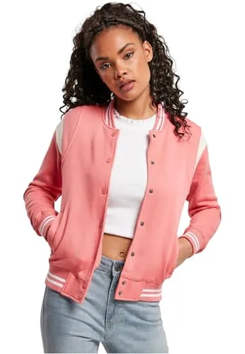 URBAN CLASSICS Damen Collegejacke Inset Sweat Jacket L (40/42) - Stylische Collegejacke für Damen in palepink/whitesand. Aus weichem Half Brushed Fleece, ideal für lässige Outfits und den täglichen Komfort.