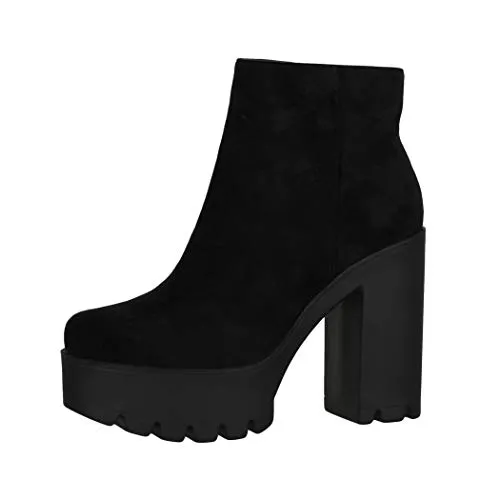 Elara Damen Stiefeletten Chelsea Boots Chunkyrayan HQ115 Black-40 - Stylische Damen Stiefeletten in Wildlederoptik mit komfortabler Plateausohle und Blockabsatz. Ideal für vielseitige Looks – perfekt zu Jeans oder Bluse. Pflegeleicht und bequem für jeden Anlass.